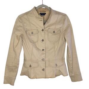 Vintage Bandolinoblu Womens French Cut Jacket Military Style Tan Size S Coat